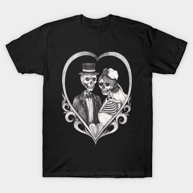 Skeleton lovers couple love wedding. T-Shirt by Jiewsurreal